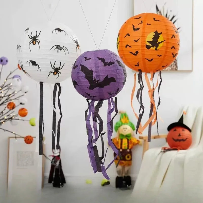 Halloween Paper Lanterns Halloween Party Decoration Pumpkin Lantern Spider Bat Skeleton Lantern for Home Outdoor Party Decor 8in Oasis Select