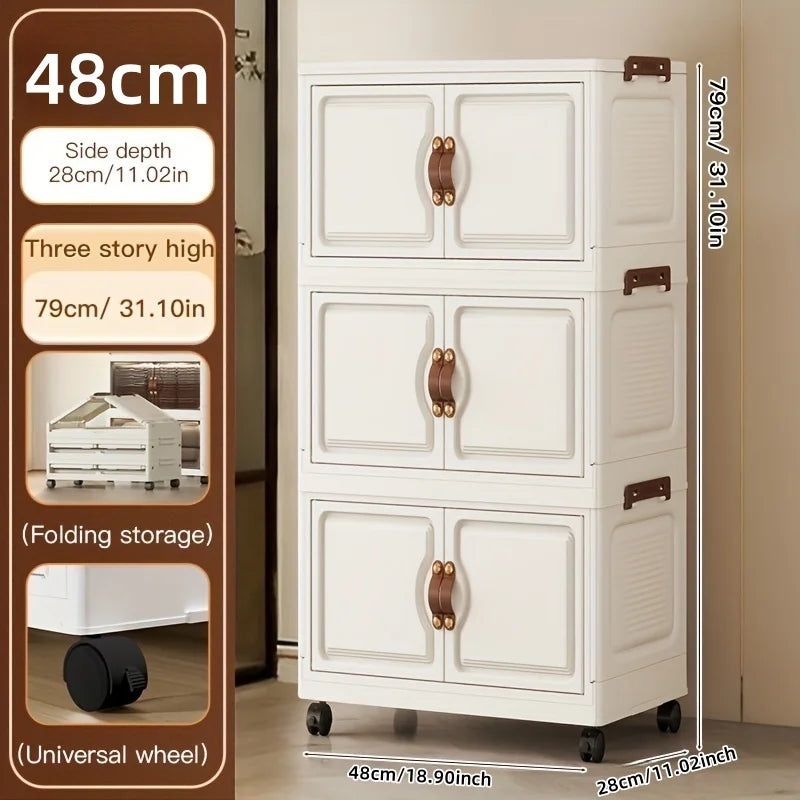 48cm Wide Foldable Storage Cabinet with Rolling Wheels,3-6 Tier White/Black, for Bathroom/Bedroom/Living Room Organization Oasis Select 3 Layers-White