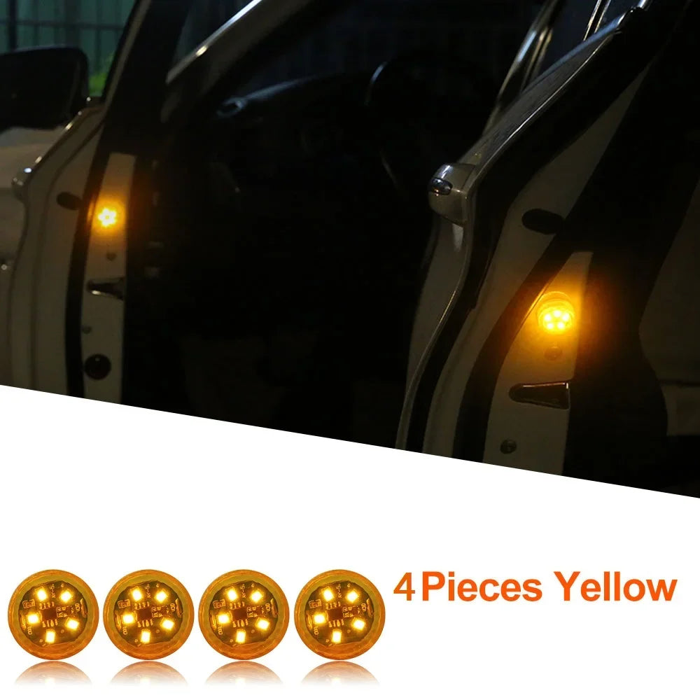 1/2/4pcs Universal LED Car Opening Door Safety Warning Anti-collision Lights Magnetic Sensor Strobe Flashing Alarm Lights Oasis Select Yellow 4pcs