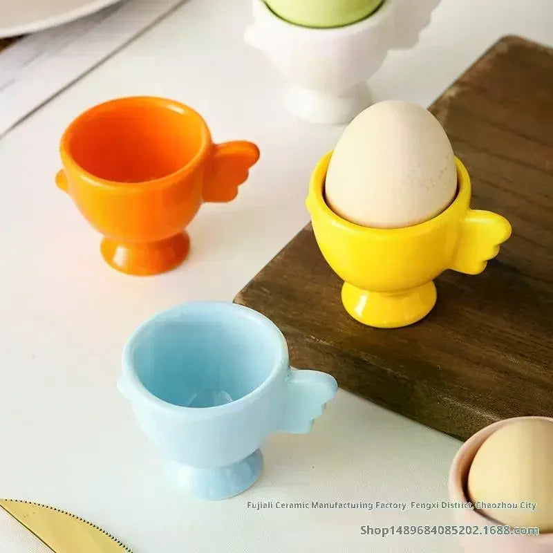 Egg Cup Heightened Base Solid Color Non-Slip Handle Good Grip Makeup Sponge Holder Mini Breakfast Ceramic Egg Holder Dining Room Oasis Select