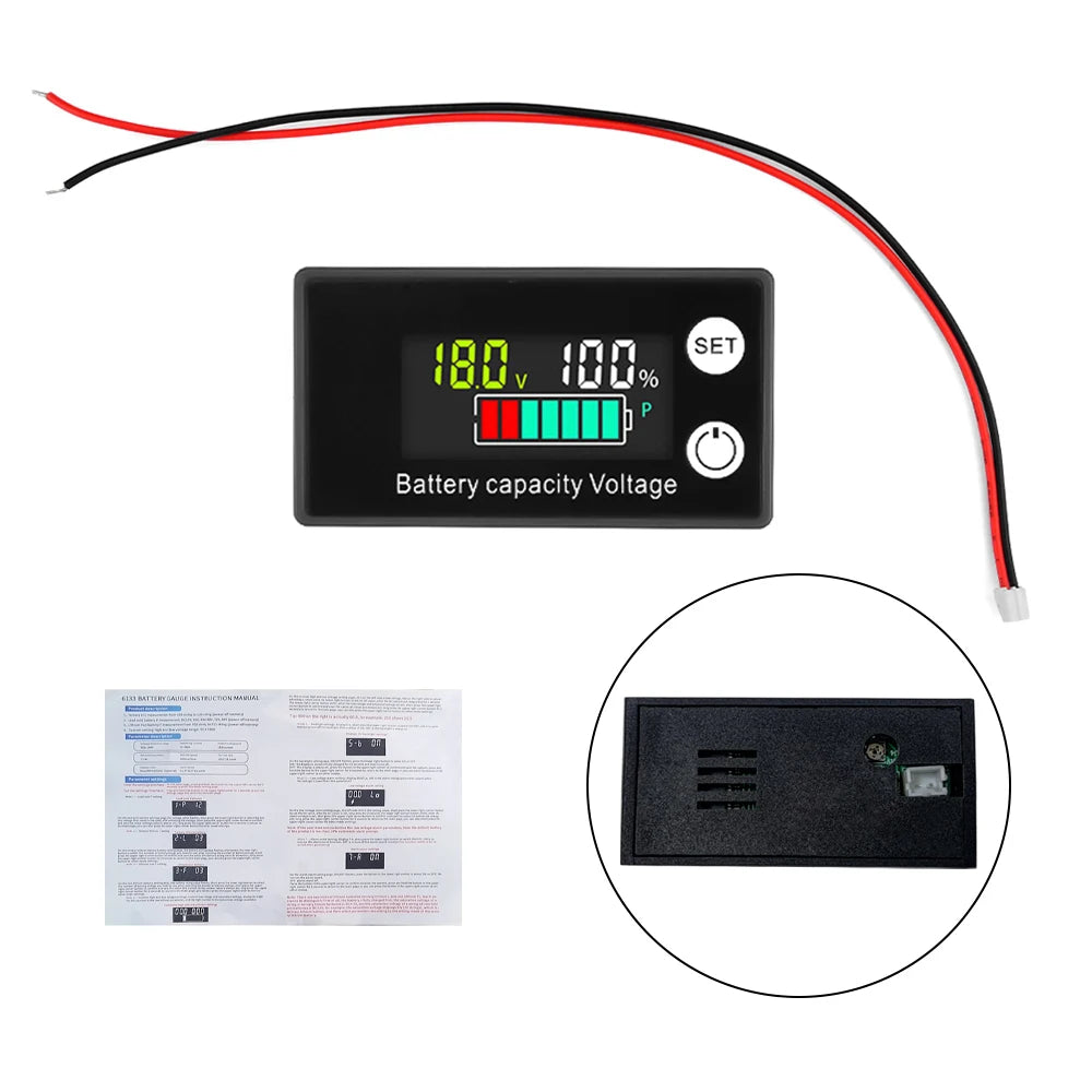 DC8V-100V Battery Capacity Indicator LCD Screen Car Battery Charge Level Indicator Lithium Battery Capacity Meter Voltage Tester Oasis Select Color Base Model