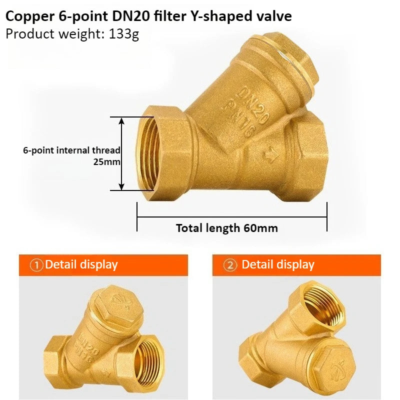 Brass Filter Y-shaped Filter Valve Mesh Ball Valve Tap Water Filter Valve BSPDN15/DN20/DN25/DN32 Internal Thread Oasis Select 6 points DN20