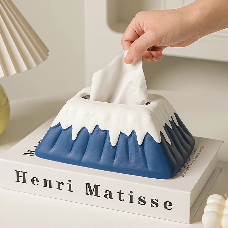 Snow Mountain Ceramic Tissue Box Living Room High Quality Paper Drawing Box Bedroom Design Dining Table Artistic Ornament Oasis Select