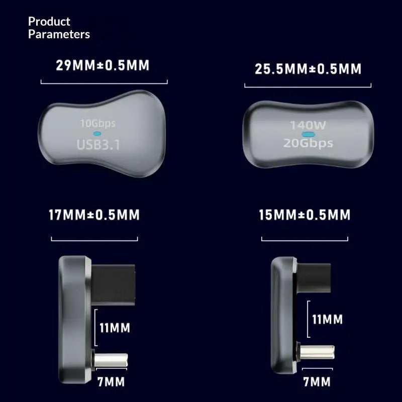 1Pcs Type C Male To Female 20Gbps PD 140W Fast Charging Converter 180 Degree Angle USB C Adapter For Steam Deck Accessories Oasis Select