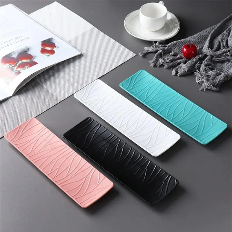 1Pcs Japanese Minimalist Wave Pattern Ceramic Plates Rectangular Serving Platters for Desserts Appetizers & Kitchen Dining Oasis Select