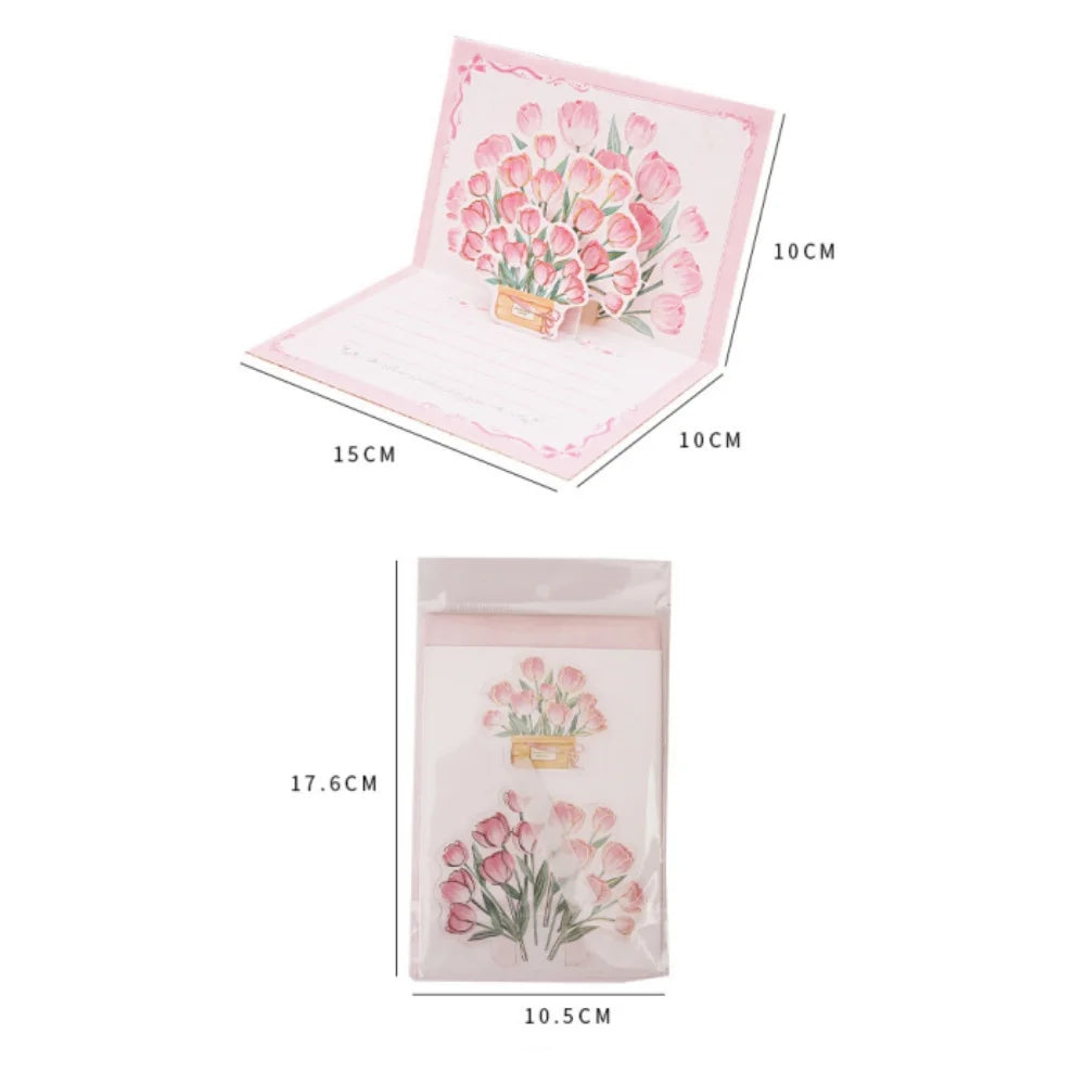 Pop-Up 3d Tulips Roses Sunflowers Bouquet Greeting Card Postcard Mother'S Day Blessings Creative Card Gift For Mother Oasis Select