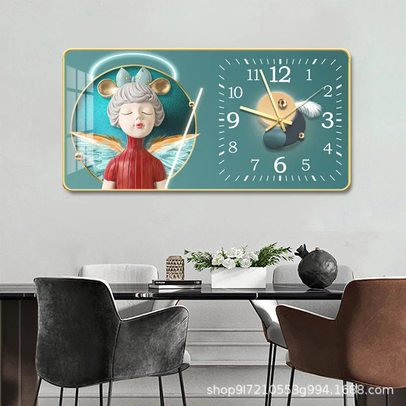 Light luxury fashion wall clock living room creative restaurant porch bedroom decorative painting silent hole free wall clock Oasis Select 2 Small 60cm x 30cm