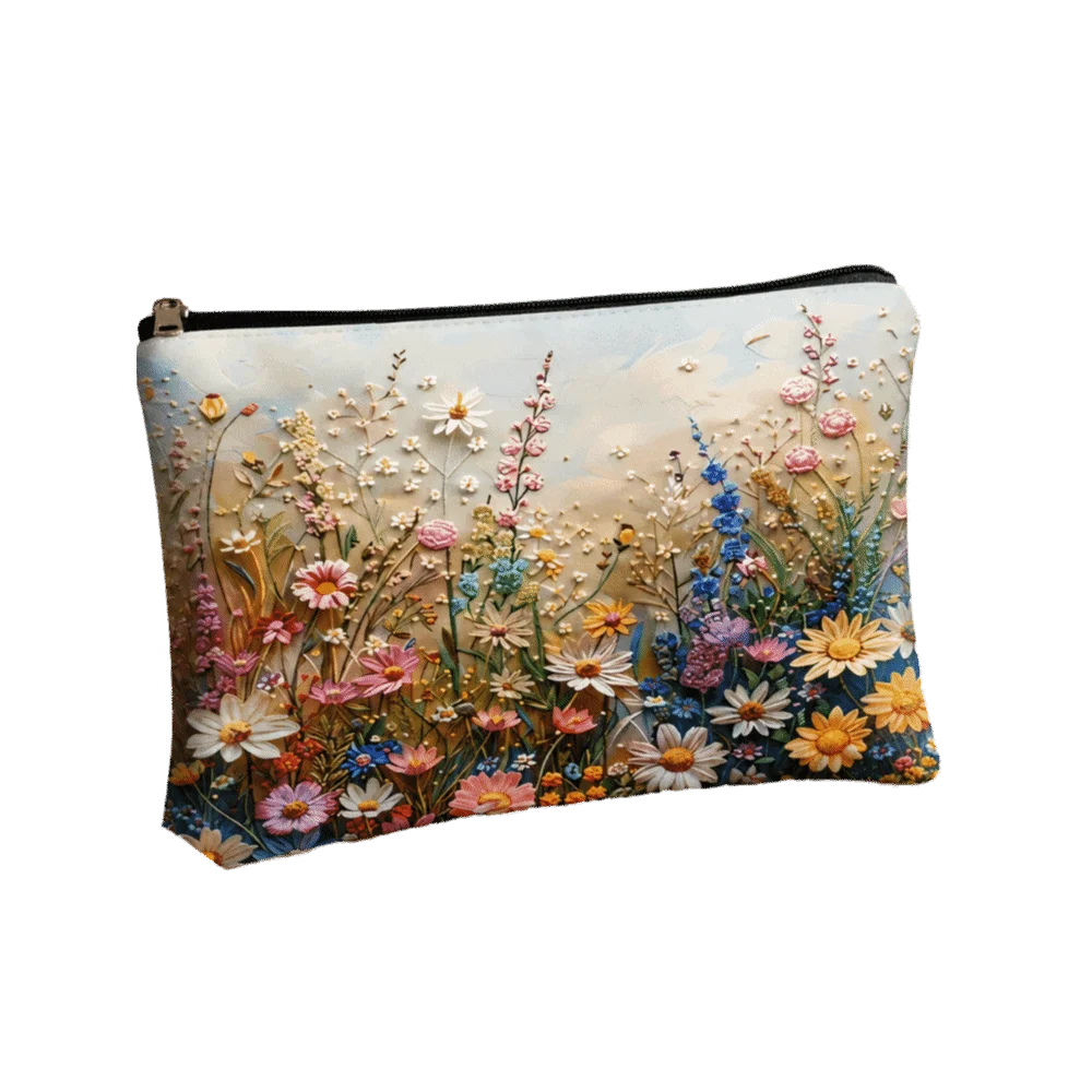 Floral Canvas Makeup Bag – Large Zipper Cosmetics Organizer