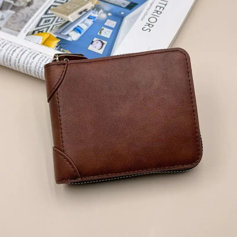 1PC Men Wallets Leather Zipper Purse Man Slim Card Horders Quality Male Short Multi-card Wallet Coin Pocket Purse Oasis Select Dark brown