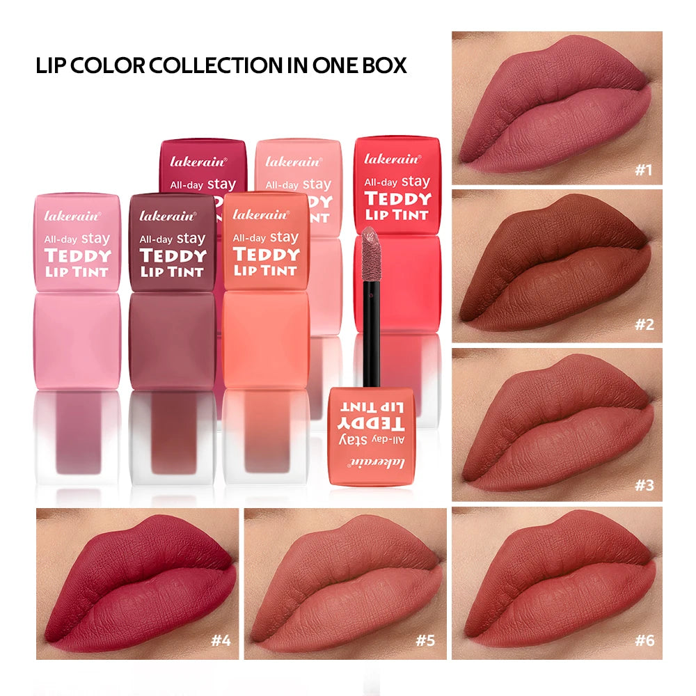 Teddy Tint Lip Stain – 12H Matte Waterproof Lip Gloss 6 Shades Matte Lip Stain Oasis Select