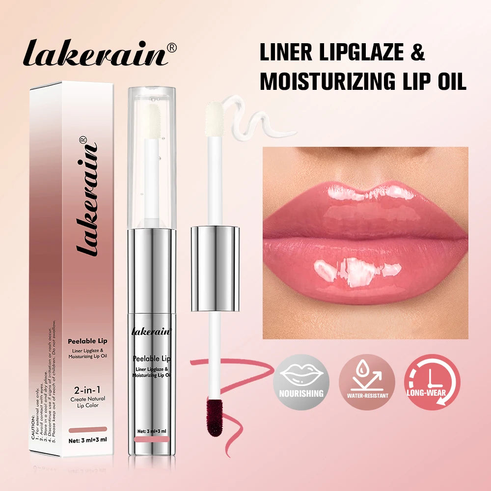 2 IN 1 Doublw-Ended Peel Off Lip Liner & Lip Oil Waterproof Matte Nourishing Smudge Proof Lipstick Long Lasting Cosmetics Makeup Oasis Select
