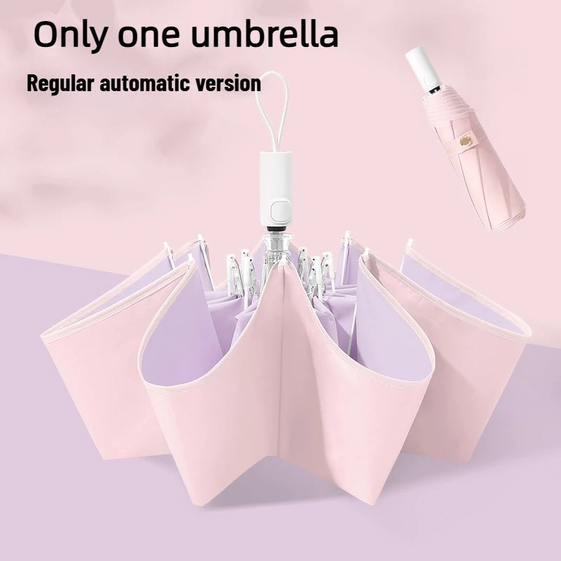 Anti-Rebound Automatic Folding Umbrella Color Glue UV Protection Sunshade Two-Purpose for Rain & Sun Ladies Parasol Oasis Select B grapeberry Aluminum 8K