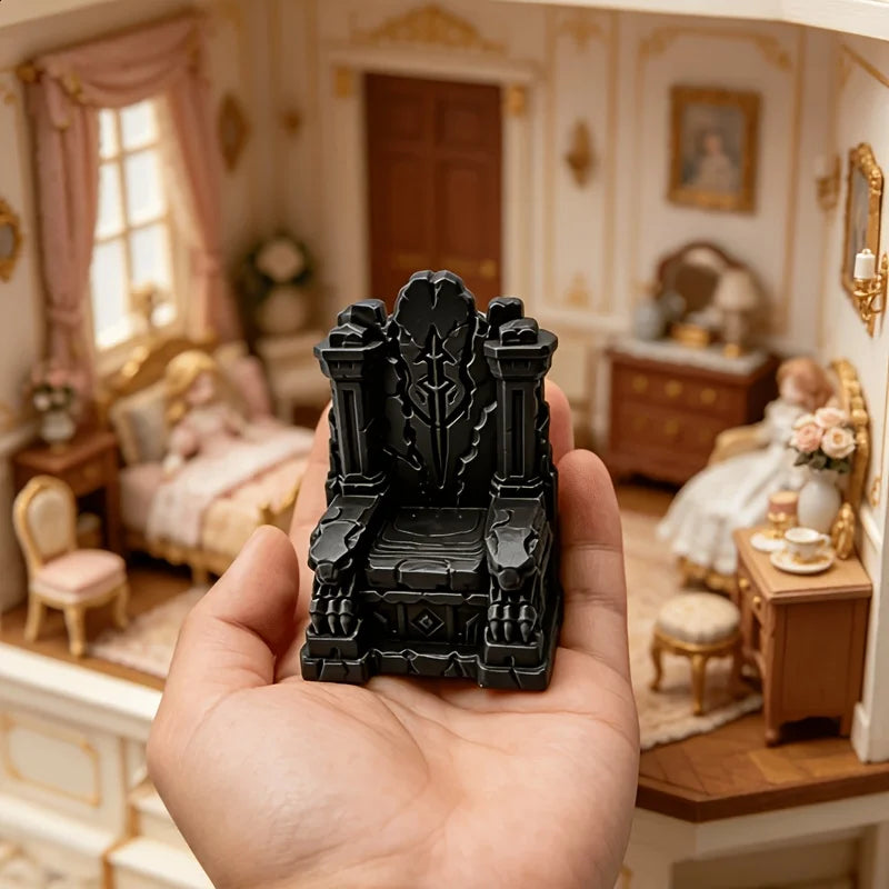 Gothic Mini Stone Throne Figurine 3D Printed Medieval Tabletop Game Chair Statue Throne Ornament Board Game Dollhouse Desk Decor Oasis Select