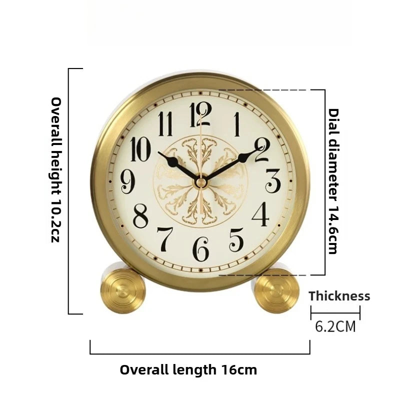 European Style Light Luxury Brass Base Clock Simple Desktop Modern Clock Nordic Creative Decoration Silent Exquisite Oasis Select