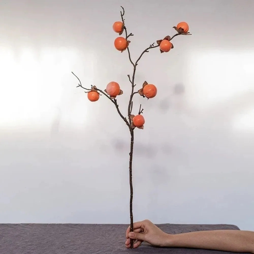 8 Heads Artificial Persimmon Branch Realistic Handmade Simulation Persimmon Fruit Plastic Elegant Fake Plants Living Room Oasis Select Orange 88 cm