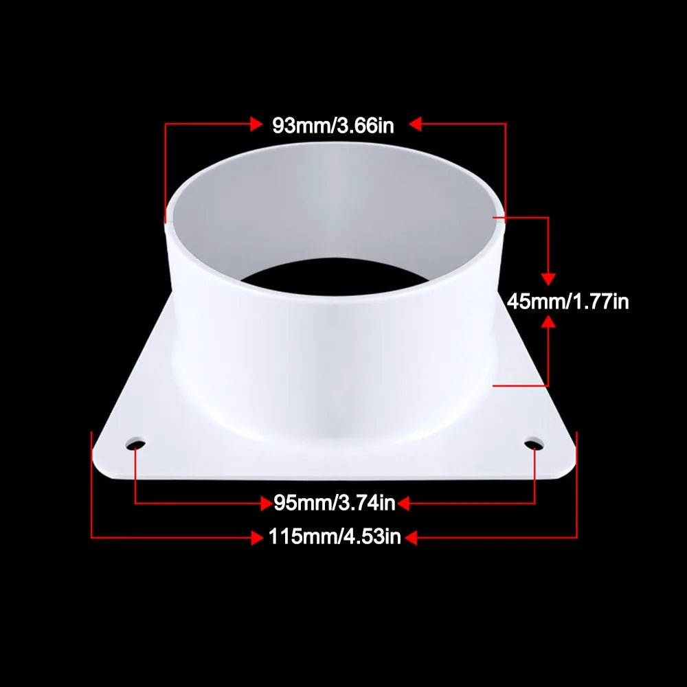High Quality Plastic Vent Pipe Adapter Flange Connector Wall-mounted Square To Round Flange Interface Exhaust Pipe Joint Oasis Select White-100mm