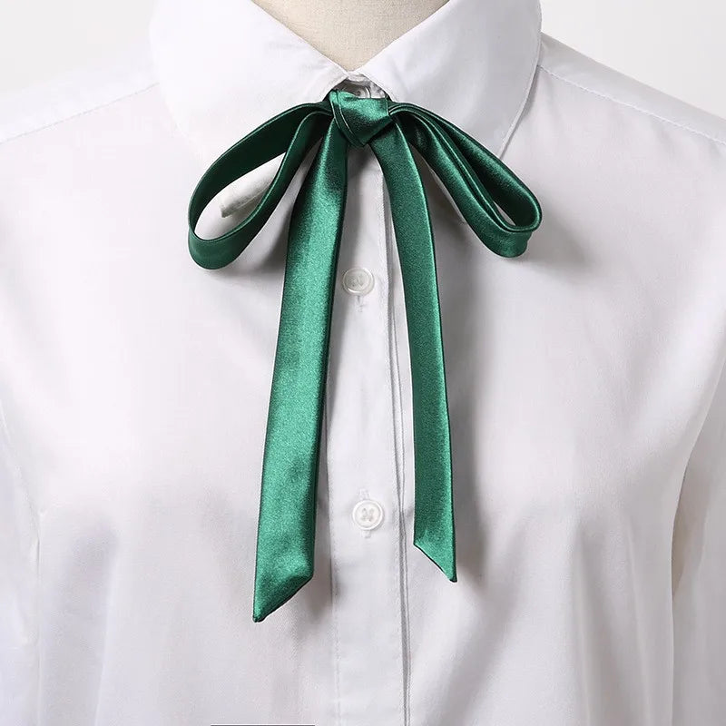 Korean Small Tie Bowtie College Style School Uniform Shirt Accessories Men's Women's Long Section Streamers Collars Flowers Oasis Select Dark Green