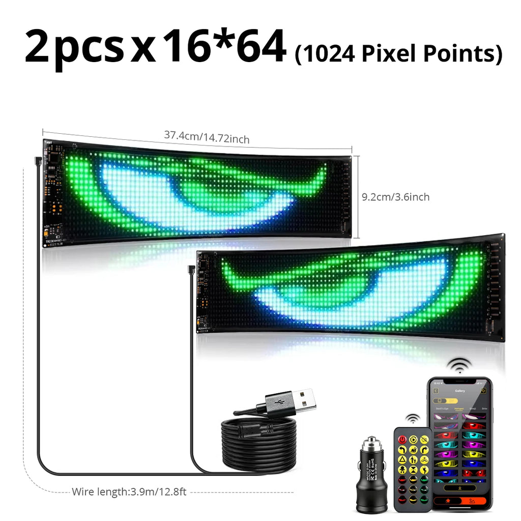 1/2pcs RGB LED Matrix Pixel Panel USB 5V Flexible Car Evil Eye Sign App Programmable Addressable Graffiti Scrolling Logo Light Oasis Select 2pcs 16x64 LEDs