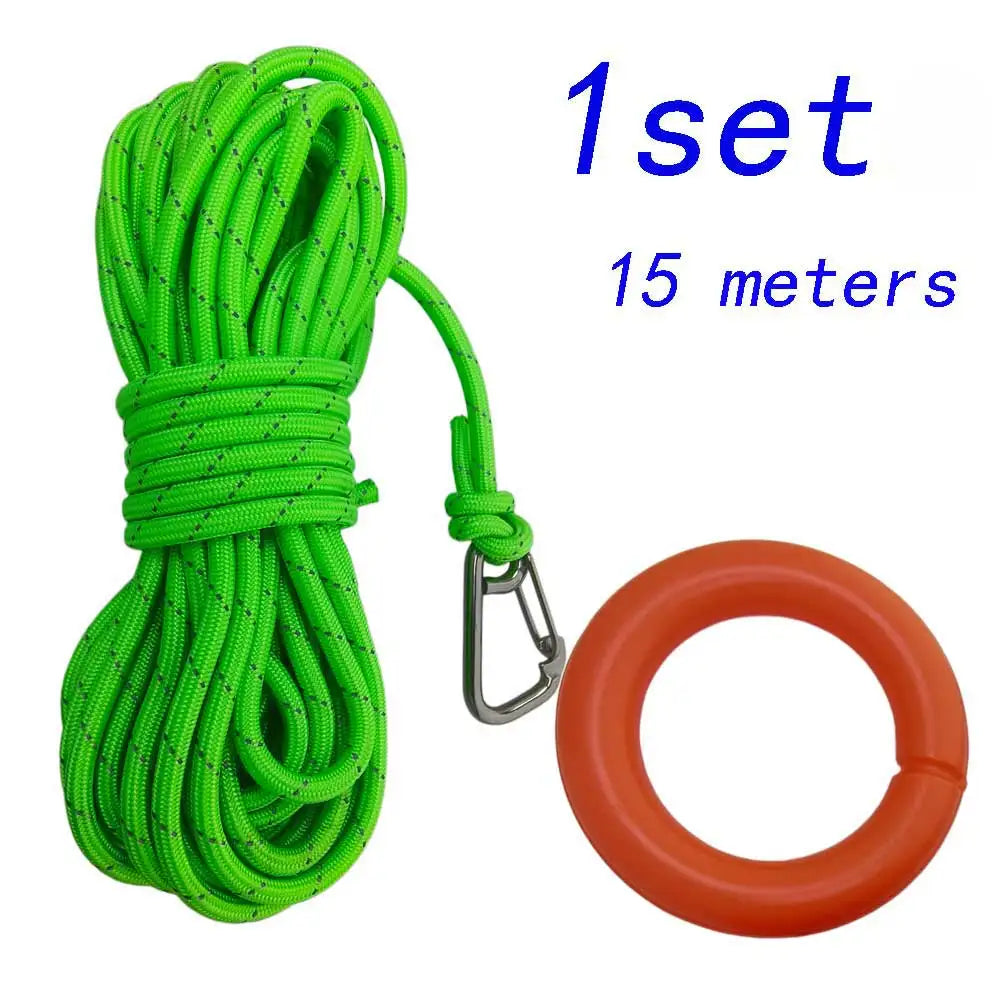 Water Rescue Rope Reflective Floating Line with 304 SS Hook Boat Kayak Pool Emergency High Visibility Lifeguard SafetyThrow Rope Oasis Select 1set Green 15M