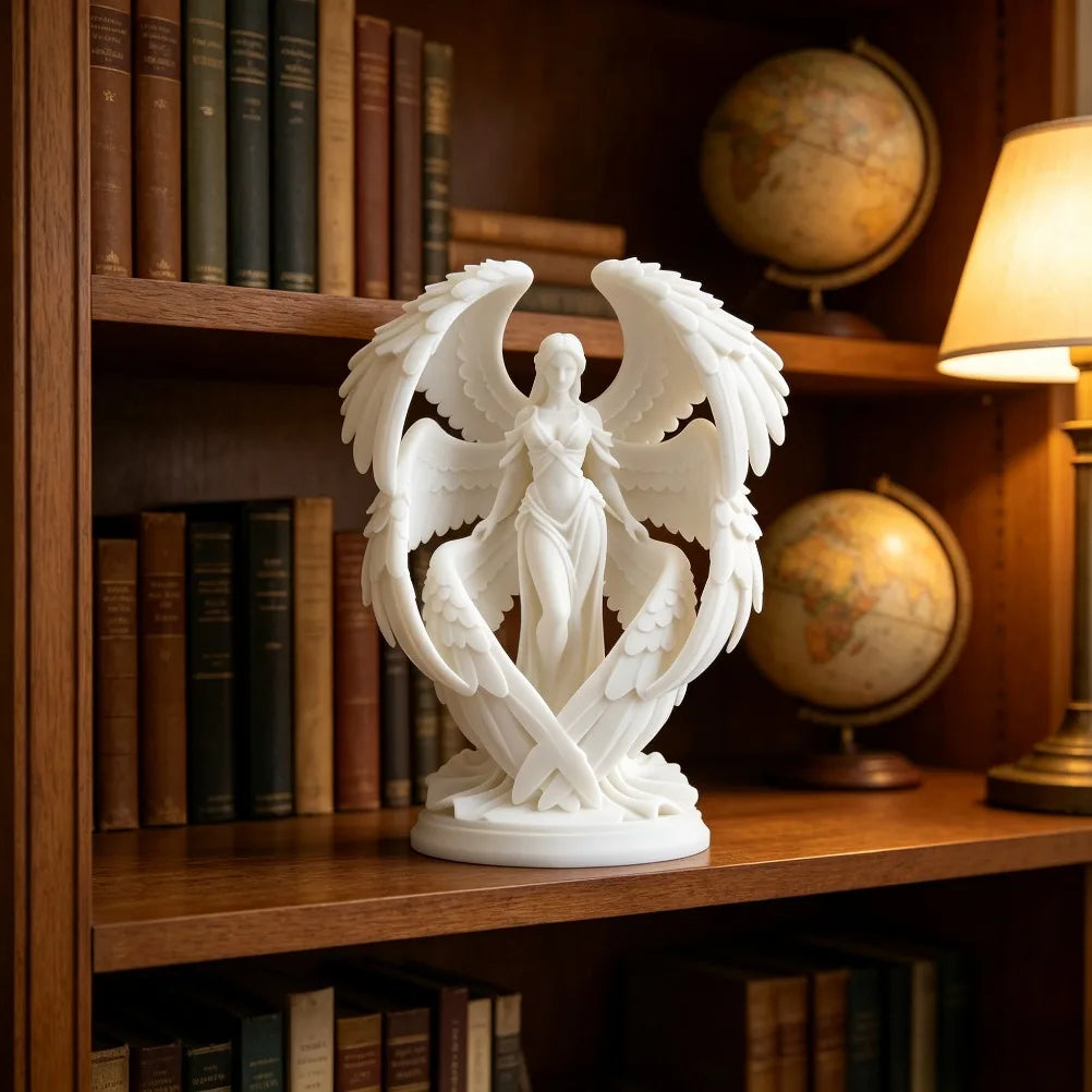 Six winged blazing angel Sculpture Matte 3D Print Peace Blessing Statue Fireplace Mantel Light Luxury Home Desktop Decor Gift Oasis Select
