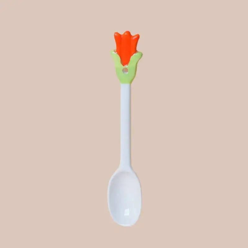 Tulip-shaped Ceramic Spoons, Dessert Spoons Coffee And Ice Cream Spoons, Table Spoons Kitchen Tablewear Oasis Select Red