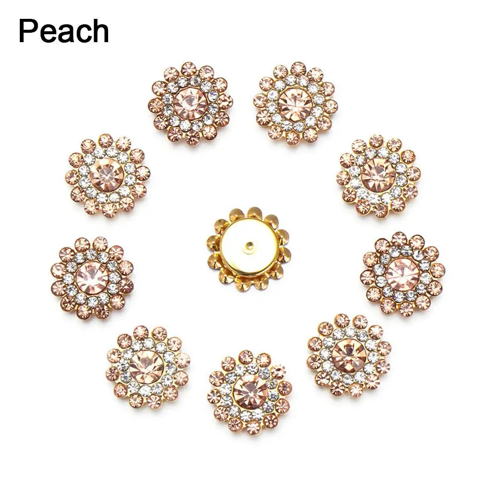 10PCS 16MM Vintage Buttons Clothing Flatback Plating Pearl Buckle Rhinestone Snowflake Cabochon DIY Craft Apparel Sewing Tools Oasis Select peach