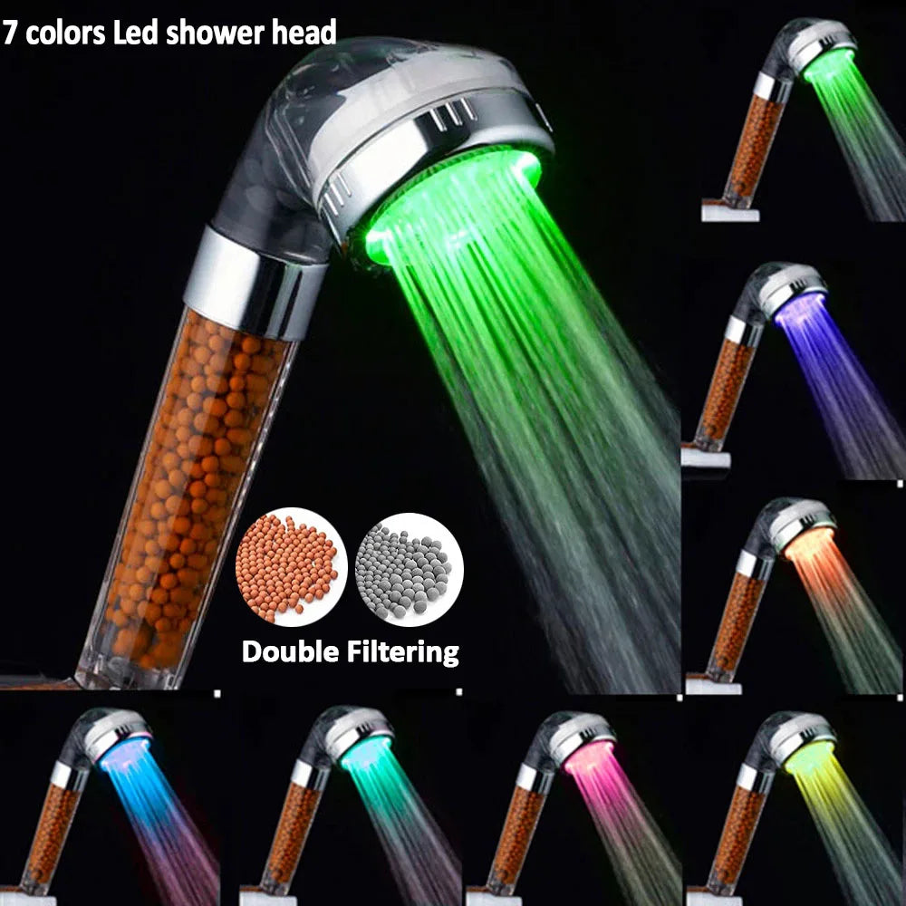 New Temperature Control 3/7 Color Changing LED Anion SPA Shower Head Water Saving Handheld Bathroom Home Innovative Accessories Oasis Select No Temperature