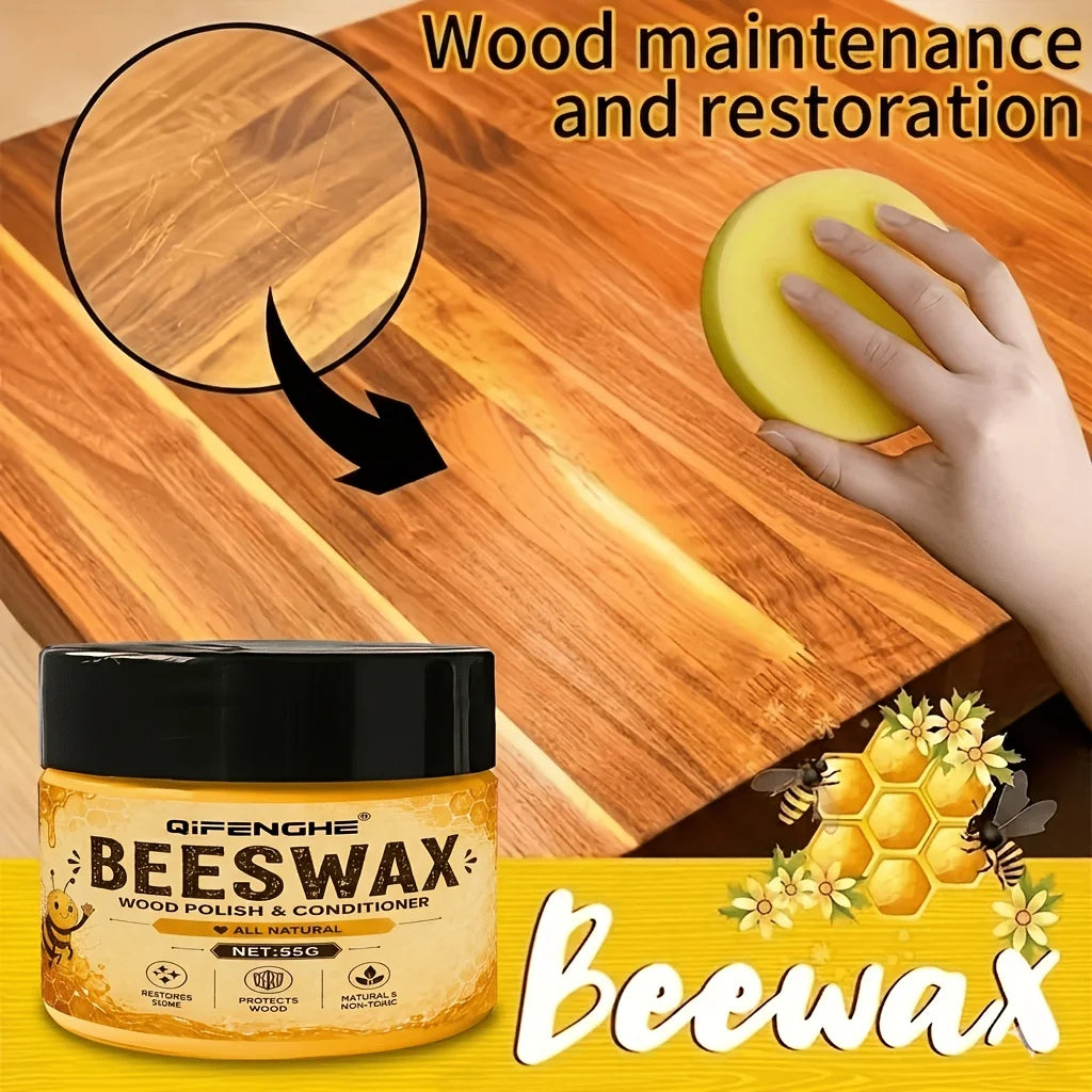 Natural Beeswax Wood Polish & Restoration Kit with round Sponge for Furniture Floors Guitars - Scratch Repair Set Oasis Select