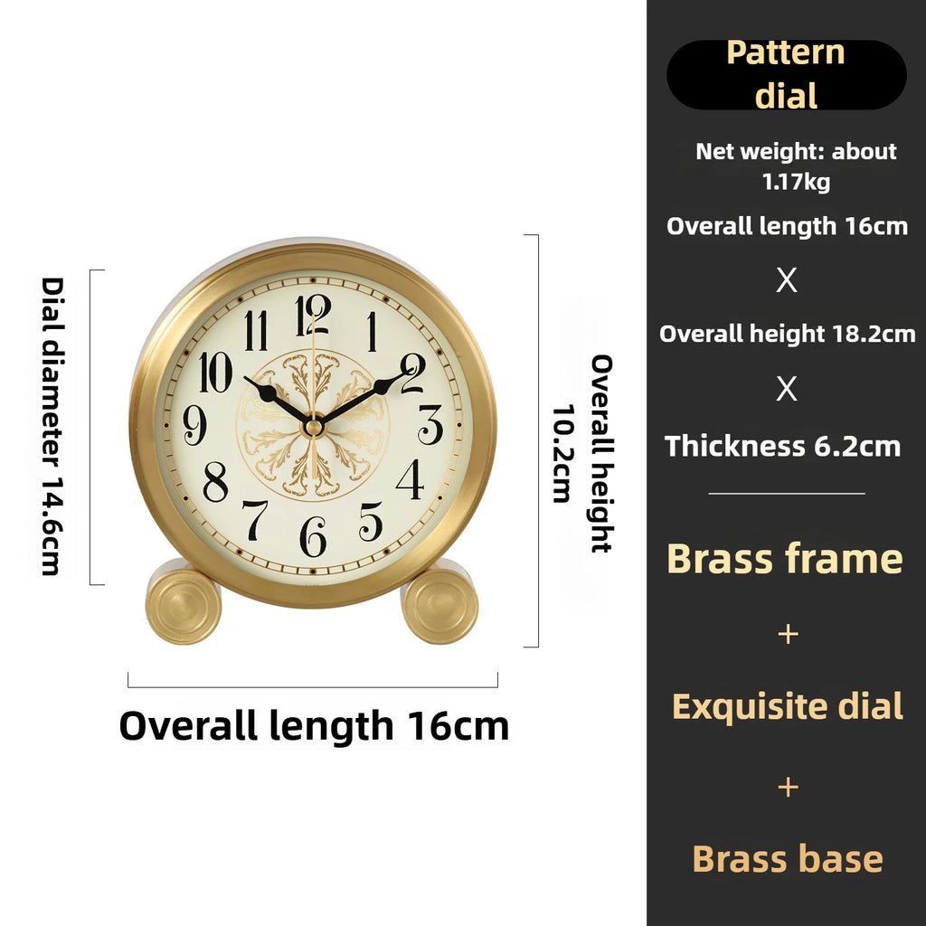 European Style Light Luxury Brass Base Clock Simple Desktop Modern Clock Nordic Creative Decoration Silent Exquisite Oasis Select Brass B