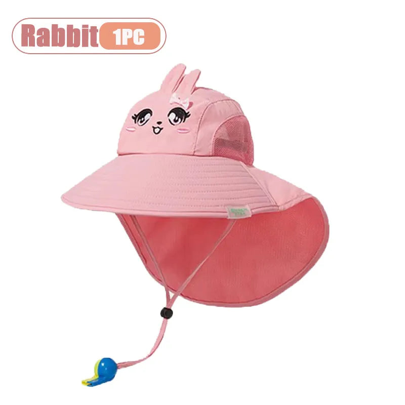 Spring Summer Kids UV Protection Sun Hat Baby Toddler Bucket Hat Wide Brim Breathable Outdoor Cap for Boys Girls Oasis Select Rabbit-1PC