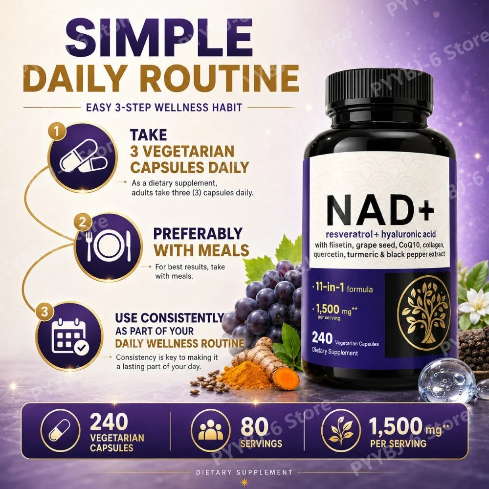 NAD+ Resveratrol Hyaluronic Acid 11-in-1 Supplement 240 Caps