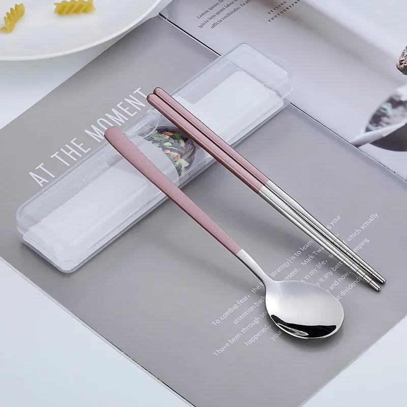 304 stainless steel portable tableware set chopsticks spoon outdoor Korean single tableware Oasis Select B