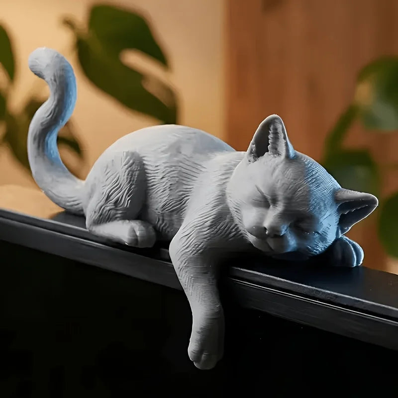 Sleeping Cat Mini Figurine 3D Printed Cute Kitty Ornament Computer Screen DecorDollhouse Miniature Desktop Decor Home Decor Gift Oasis Select
