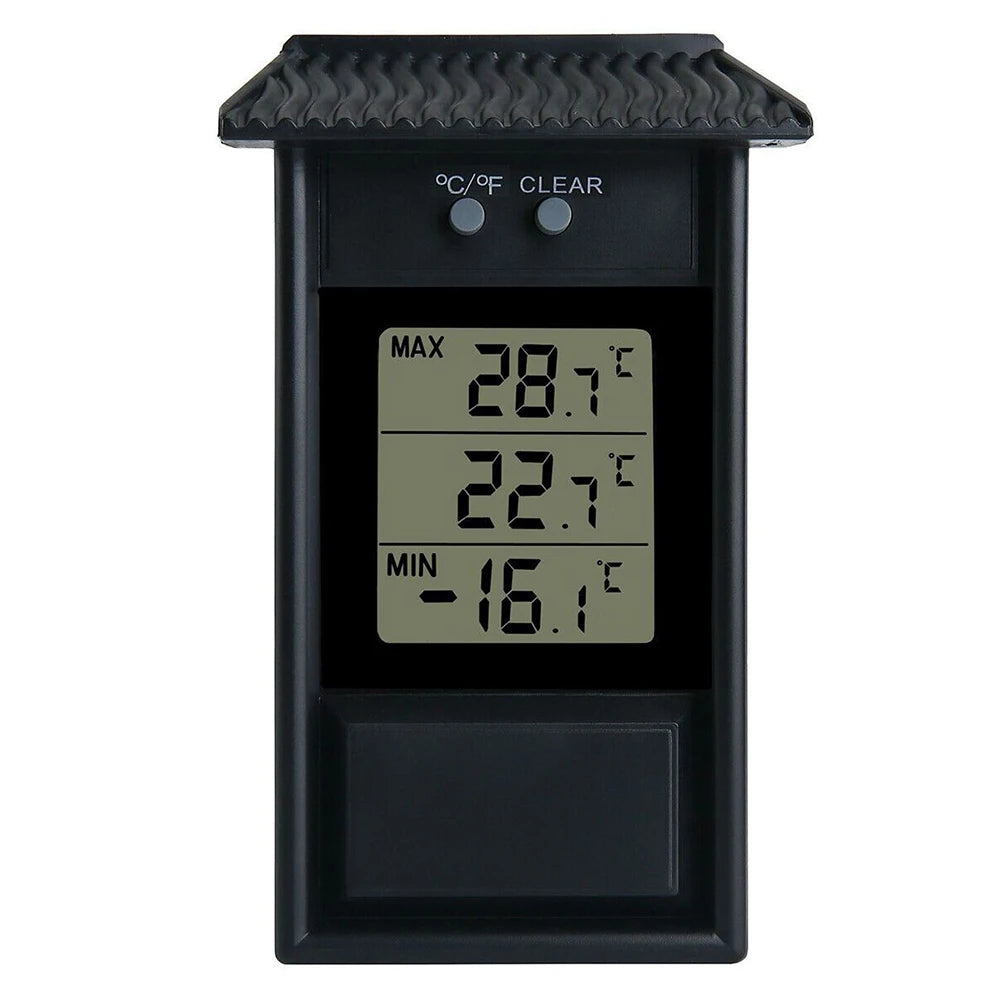 Digital Thermometer Display Max Min Greenhouse Garden Indoor Outdoor Wall Room Waterproof Wall Mounted Oasis Select Black
