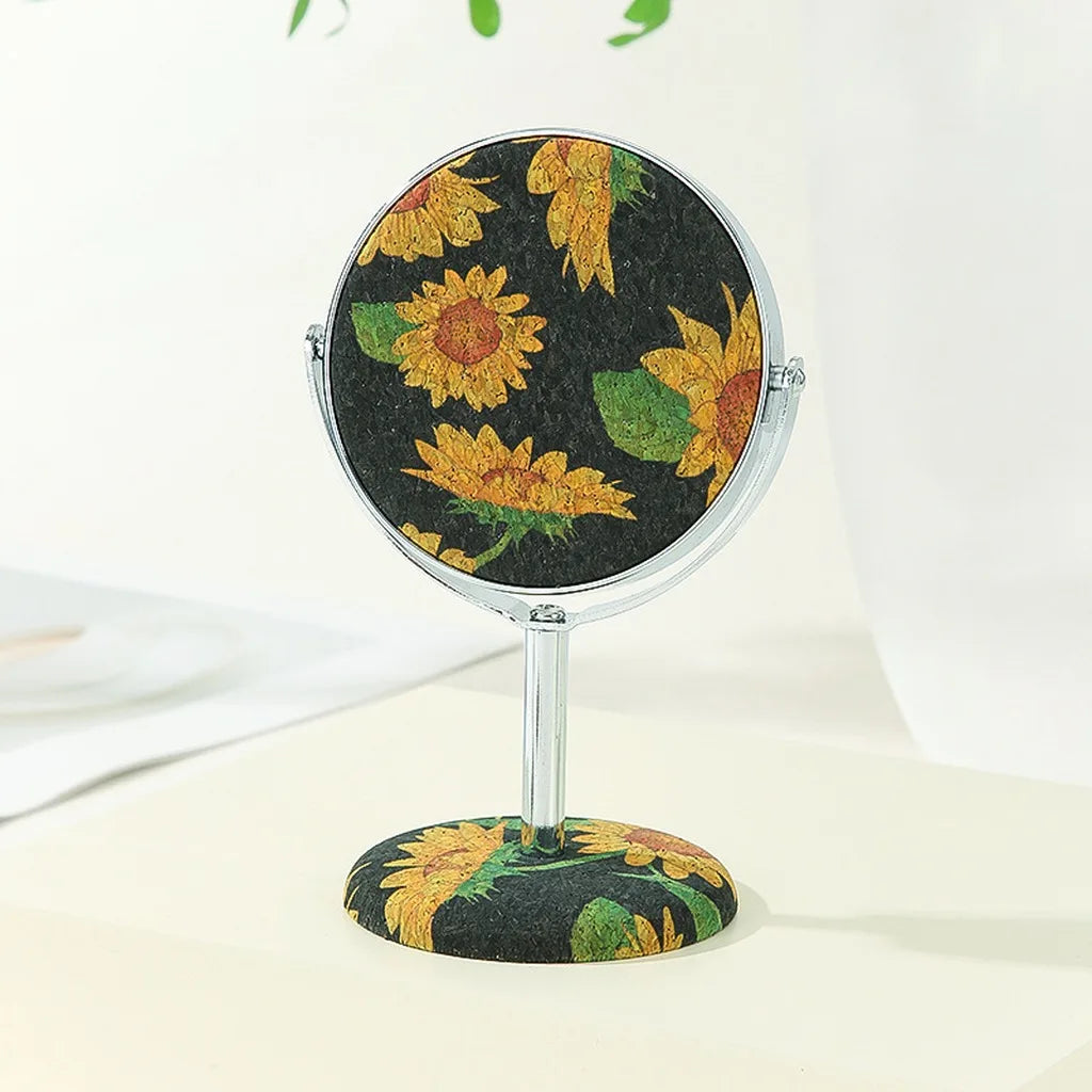 Retro Pattern Mirror Stable Round Metal Frame Mirror Foldable Cosmetic Mirror Decorative For Living Room Countertop Car Interior Oasis Select A