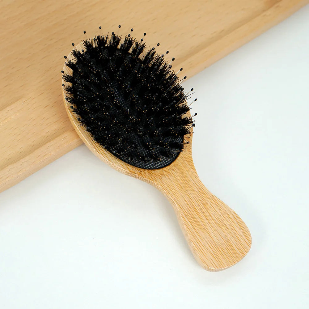 Natural Bamboo Comb Boar Bristle Hair Brush Portable Wooden Air Cushion Comb Scalp Detangler Haircomb Salon Styling Hair Tools Oasis Select Wood1