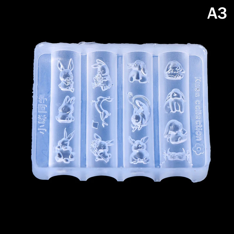 Cute Nail Mold Silicone Rabbit Paradise Moon Castle Art Elegant Oil Painting Style Nail Stereoscopic Template Mold Oasis Select A3