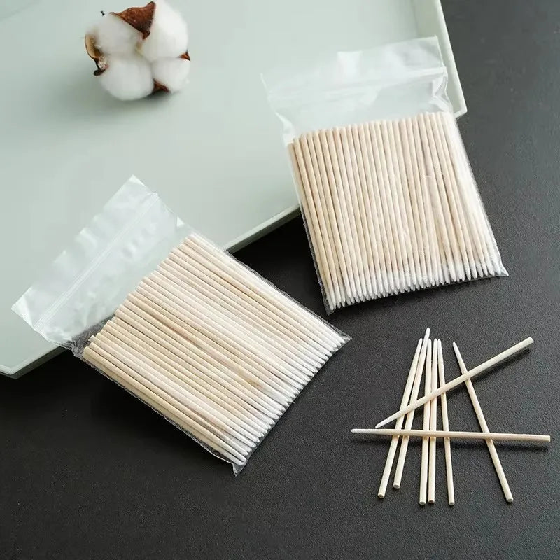100/300/600Pcs Nails Wood Swab Clean Sticks Bud Tip Wooden Cotton Head Manicure Detail Corrector Nail Polish Remover Art Tool Oasis Select