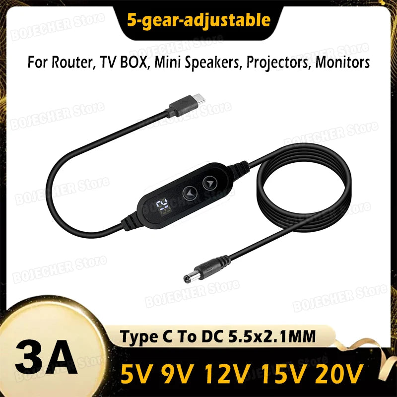 60W Type C To DC Power Boost Cable 5V To 20V 3A Max Boost Converter Cable Adapter For Wireless Router TV BOX Mini Speaker Fan Oasis Select
