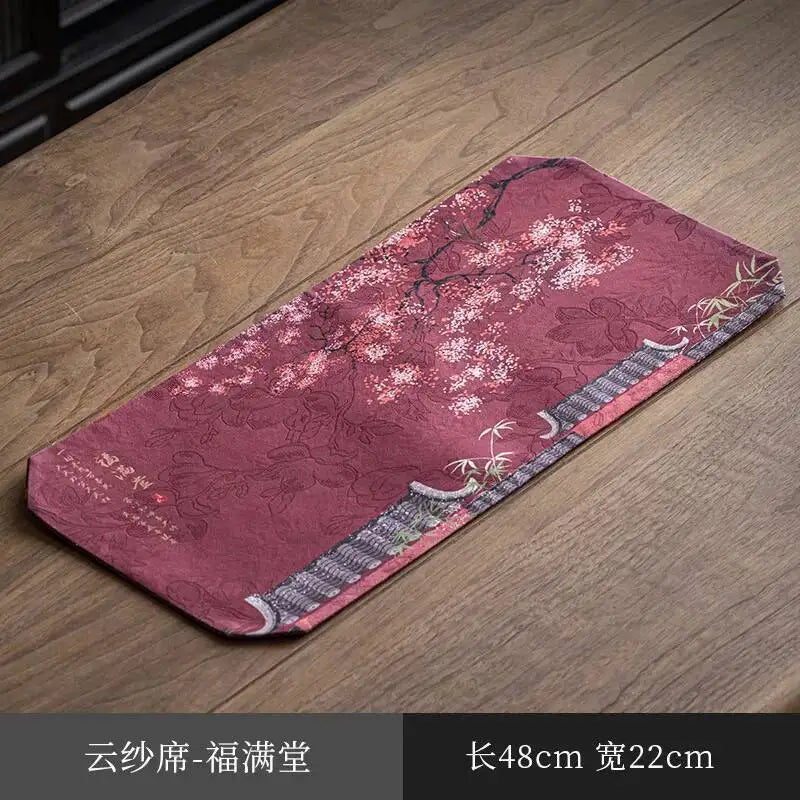 Chinese Zen Style Small Tea Table Mat Heat Insulation Waterproof Cloth Mat Chinese Style Silk Fabric Double-sided Dry Oasis Select Yarn Mat - Fumantang