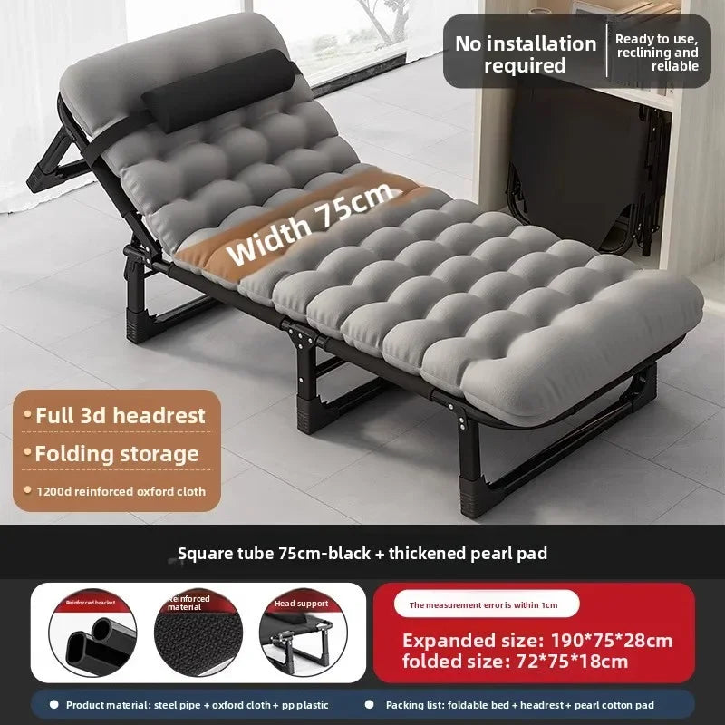 Folding bed single household simple lunch break office adult march outdoor small bed escort recliner sturdy and durable Oasis Select 75-190Cm Black -D