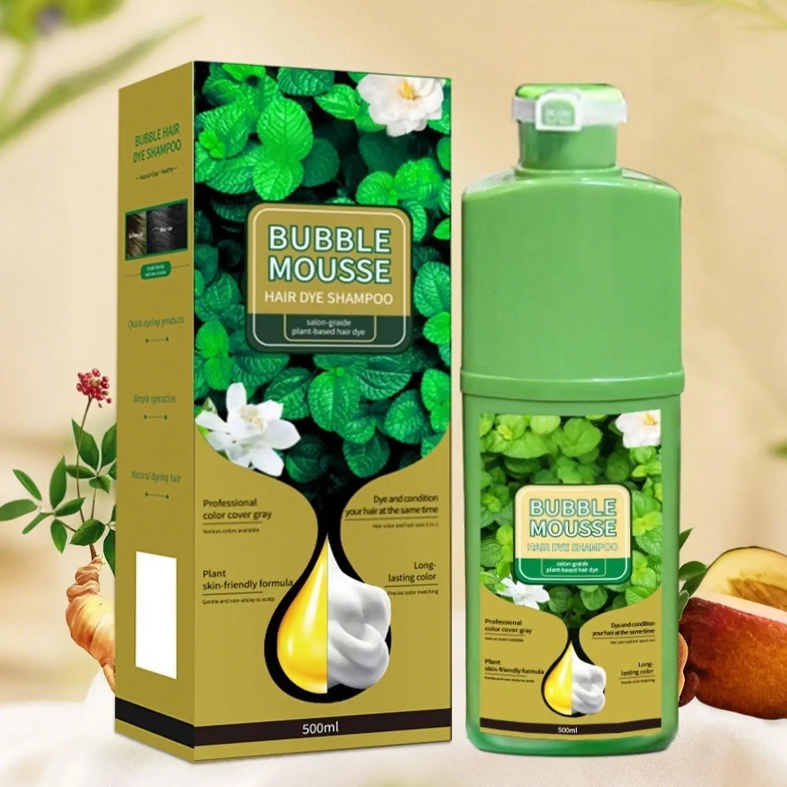 Natural Plant Herbal Hair Dye Shampoo 5 Minutes Change Hair Color Non-irritating Repairs Gray White Hair Care Products Women Men Oasis Select