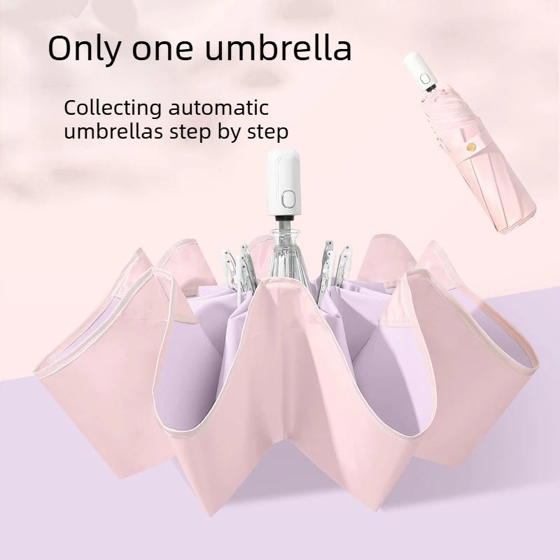Anti-Rebound Automatic Folding Umbrella Color Glue UV Protection Sunshade Two-Purpose for Rain & Sun Ladies Parasol Oasis Select A grapeberry Aluminum 8K
