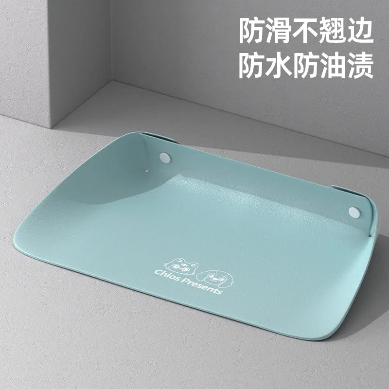 Leather Pet Placemat, Cat Bowl Mat, Semi-enclosed Thickened Anti-slip, Waterproof and Oil-proof Cat and Dog Mat Oasis Select Sky Blue 45x30cm