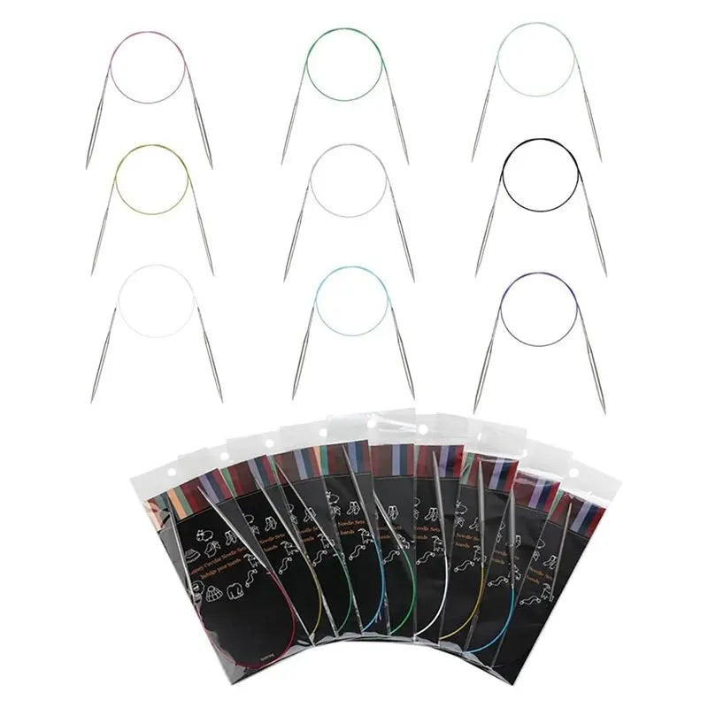 LIKE WISH 9Pcs Circular Knitting Needles Set, 40-Inch (100Cm) Stainless Steel Knitting Needles, 9 Sizes For Beginners, Knitters Oasis Select As Shown