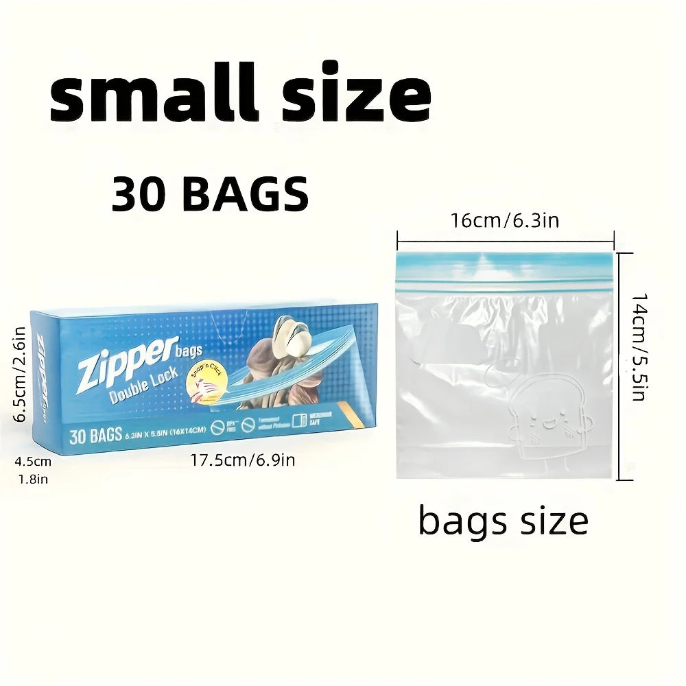 15/20/30 Double Lock Zipper Food Storage Bags - Leak Proof Thickened Reusable Freshness Bag, Suitable for Refrigerator Storage Oasis Select Small sizeMedium siz