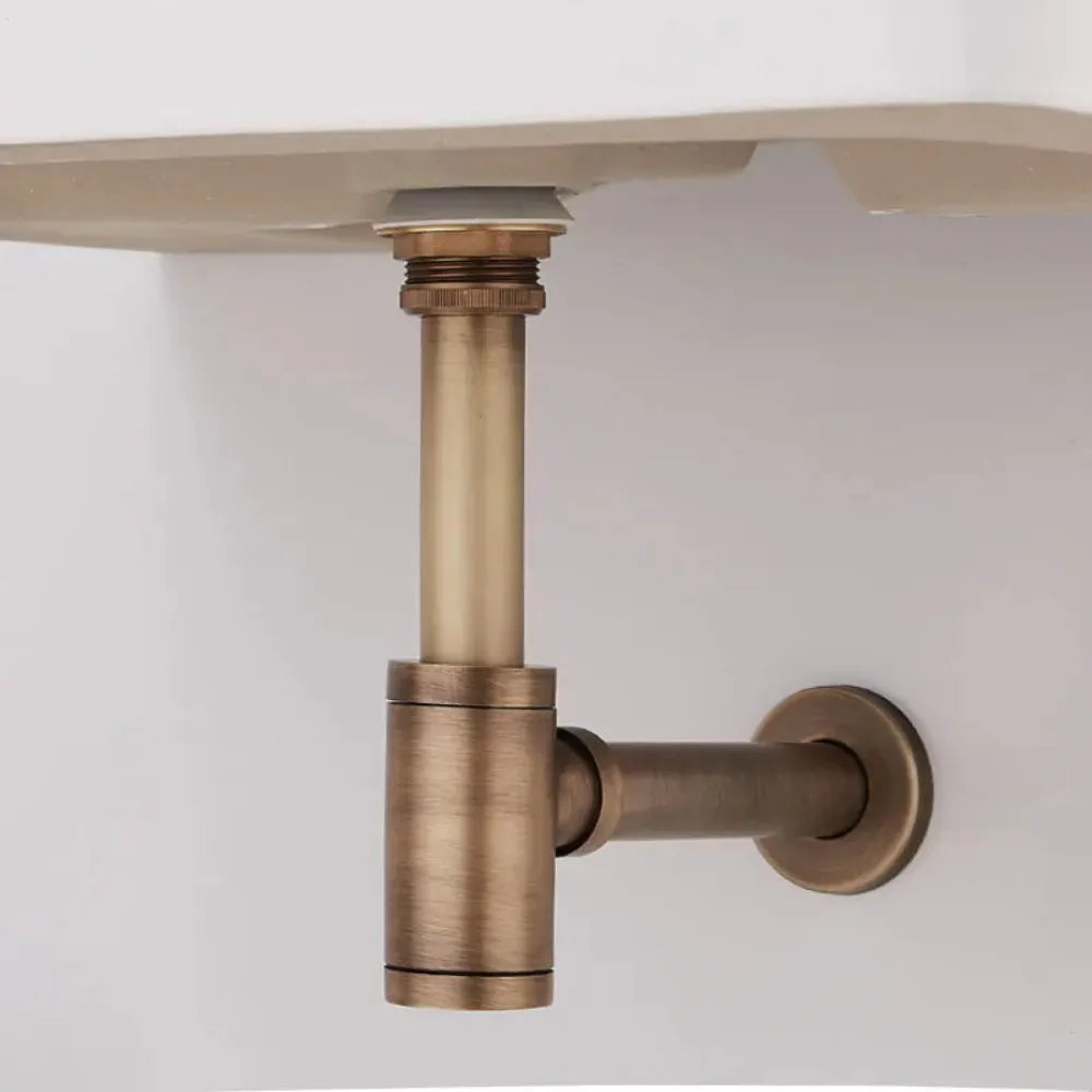 Brass Modern Round Bottle P trap 1 1/4, Sink Drain Pipe P trap Kit Antique with Pop up Drain Oasis Select