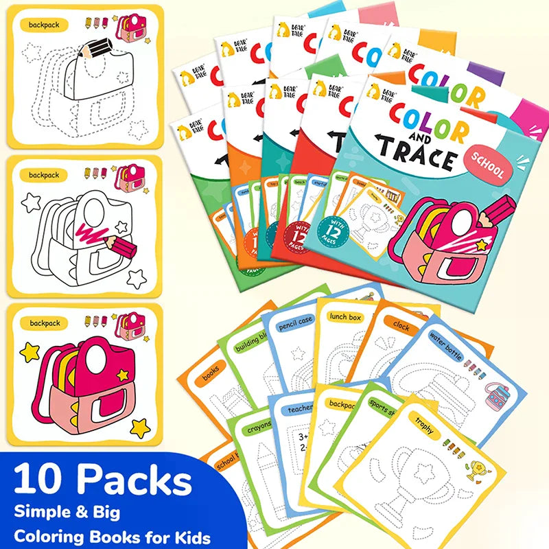 10 Book Set, Children's Coloring Book To Enhance Cognitive Thinking, Including 10 Cartoon Themes For Boys And Girls Oasis Select