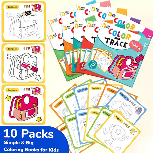 10 Book Set, Children's Coloring Book To Enhance Cognitive Thinking, Including 10 Cartoon Themes For Boys And Girls Oasis Select