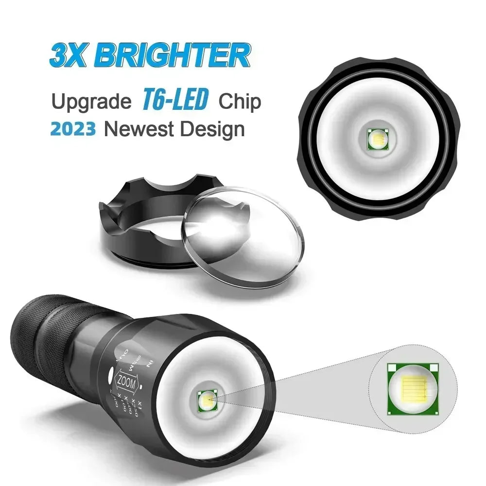 High Power T6 LED Flashlights Camping Torch 5 Light Modes Zoom Light Aluminum Alloys Waterproof Material External 18650 Battery Oasis Select